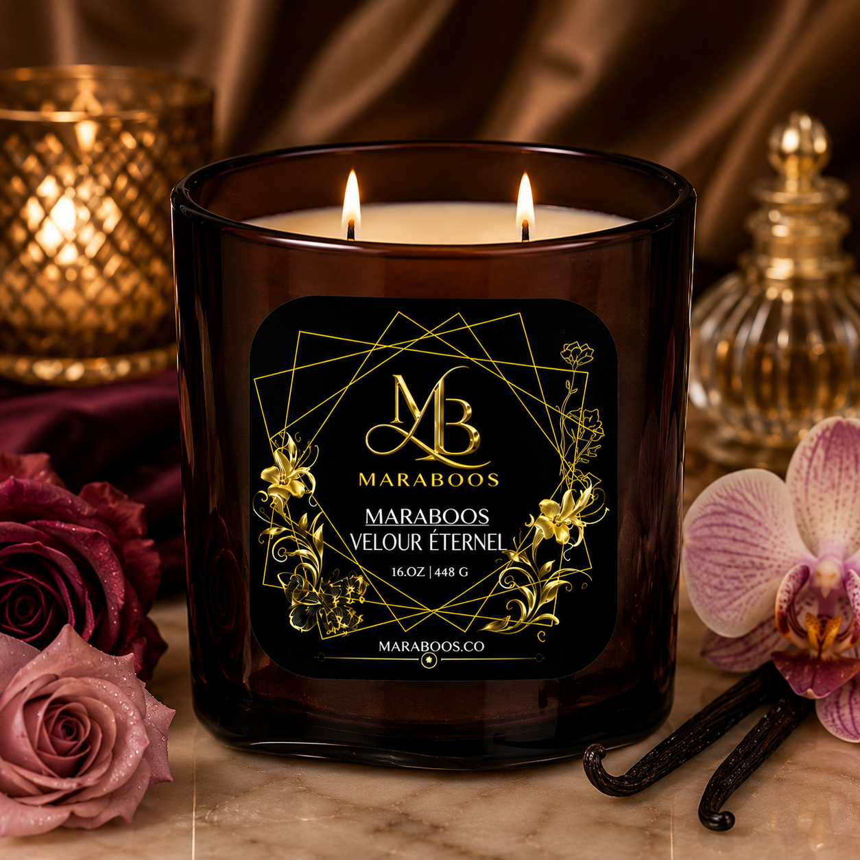 Maraboos Velour Éternel Luxury Candle – Product Description  Discover the timeless elegance of Maraboos Velour Éternel, a luxury candle inspired by softness, sophistication, and unforgettable moments.